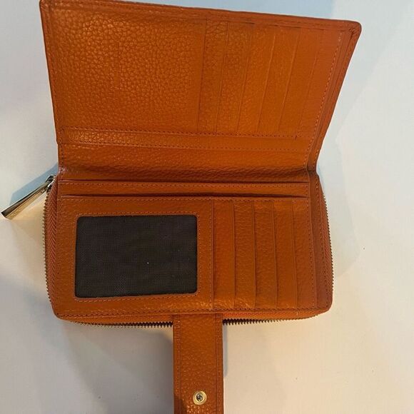 Valentina Genuine Leather Wallet Button Multi Card Slots Made in Italy Orange - Picture 4 of 5